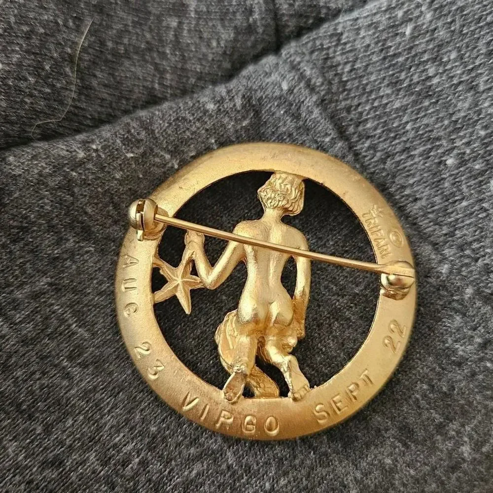 vintage gold tone Virgo zodiac trifari pin